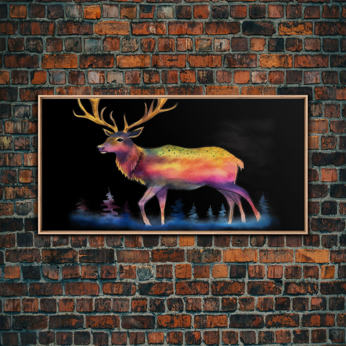 Abstract Stag Wall Art, Animal Art Print, Colorful Art, Watercolor Wall Art, Panoramic Wall Decor, Canvas Print, Wall Art, Framed Canvas Art