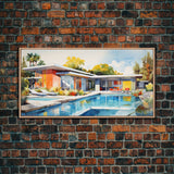 Architecture Art, Midcentury Modern, House Portrait, Watercolor House, Panoramic Art, Wall Art, Canvas Art, Landscape Art, Realtor Gift