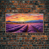 Lavender Fields, Framed Canvas Print, Purple Art, Southwestern Decor, Farmhouse Art, Centerpiece Art, Digital Wall Art, Landacape Painting