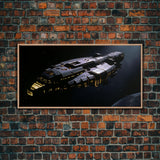 The Frigate, Cool Scifi Wall Art, Scifi Art, Framed Canvas Print, Gull Wing Space Ship, Unique Art, Alien Wall Art