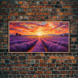 Lavender Fields, Framed Canvas Print, Purple Art, Southwestern Decor, Farmhouse Art, Centerpiece Art, Digital Wall Art, Landacape Painting