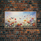 Spring Meadow Print, Butterflies Wall Art, Panoramic Art, Wall Art, Canvas Art, Landscape Art, Wildflower Meadow, Teacher Gift, Kitchen Art