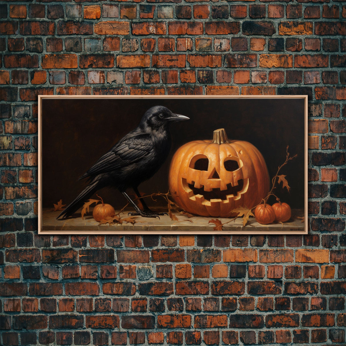 Spooky Crow Print, The Raven and The Jack O Lantern, Halloween Wall Art, Victorian Oil Painting