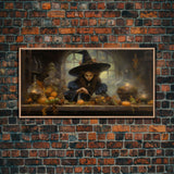 The Witch And Her Potions, Framed Canvas Print, Halloween Decor, Witch Painting, Dark Arts, Occult Decor