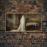 Sheet Ghost Wall Art, Framed Canvas Print, halloween decor, Halloween wall art,  ghost print, dark academia, victorian oil painting