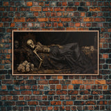 Eternal Slumber, Framed Canvas Print, Creepy Victorian Oil Painting, Halloween Art Prints, The Sleeping Skeleton Painting