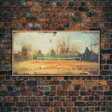 An Abandoned Tennis Court - Old Found Footage Photography - Framed Canvas Print - Urban Decay - Vaporwave Wall Art