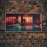 Midcentury Modern Wall Art, Framed Canvas Print, Retro MCM Decor, Minimalist Decor, Sunset Over An Indoor Pool, Eclectic Architecture Art