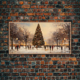 Cute Christmas Village Art, Christmas Decor, Framed Canvas Print, Holiday Painting, Seasonal Decor, Christmas Tree Art Christmas Centerpiece