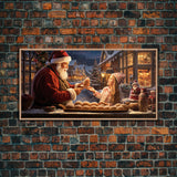 Santa Art Canvas Print - Santa Sharing a Cake - Christmas Art - Santa Art Print - Christmas Wall Art - Santa Decor - Christmas Art Print