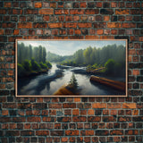 Flowing River wall decor, ready to hang canvas print wall art, blue river cabin art, lake house art