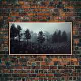 Creepy Haunted Cemetery, Spooky Halloween Art, Graveyard, ready to hang canvas print wall art, Black And White Art, Halloween Decor