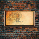 Milwaukee Wisconsin Street Map Wall Art, Framed Canvas Print, Wisconsin Map Print Poster and Canvas, Milwaukee City Office Wall Art