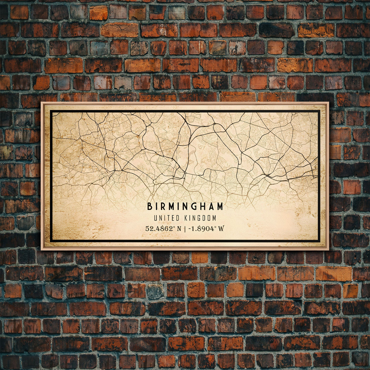 Birmingham UK map print poster or framed canvas, England map print poster canvas, UK city map print poster canvas, Vintage Travel Art
