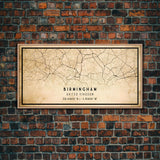 Birmingham UK map print poster or framed canvas, England map print poster canvas, UK city map print poster canvas, Vintage Travel Art