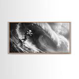 Pirate Surf - Framed Canvas Print - Black & White Photography Style Wall Art - Skull and Cross Bones Wall Art - Manly Decor - Mancave