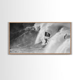 Surfer Waving A Skull and Crossbones Flag While Surfing - Framed Canvas Print - Cool Modern Art - Office / Mancave Decor Gift For Him