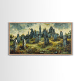 Haunted Cemetery Halloween Prop Framed Canvas Print | Spooky Season | Spooky Wall Art | Halloween Decor | Creepy Art Prints
