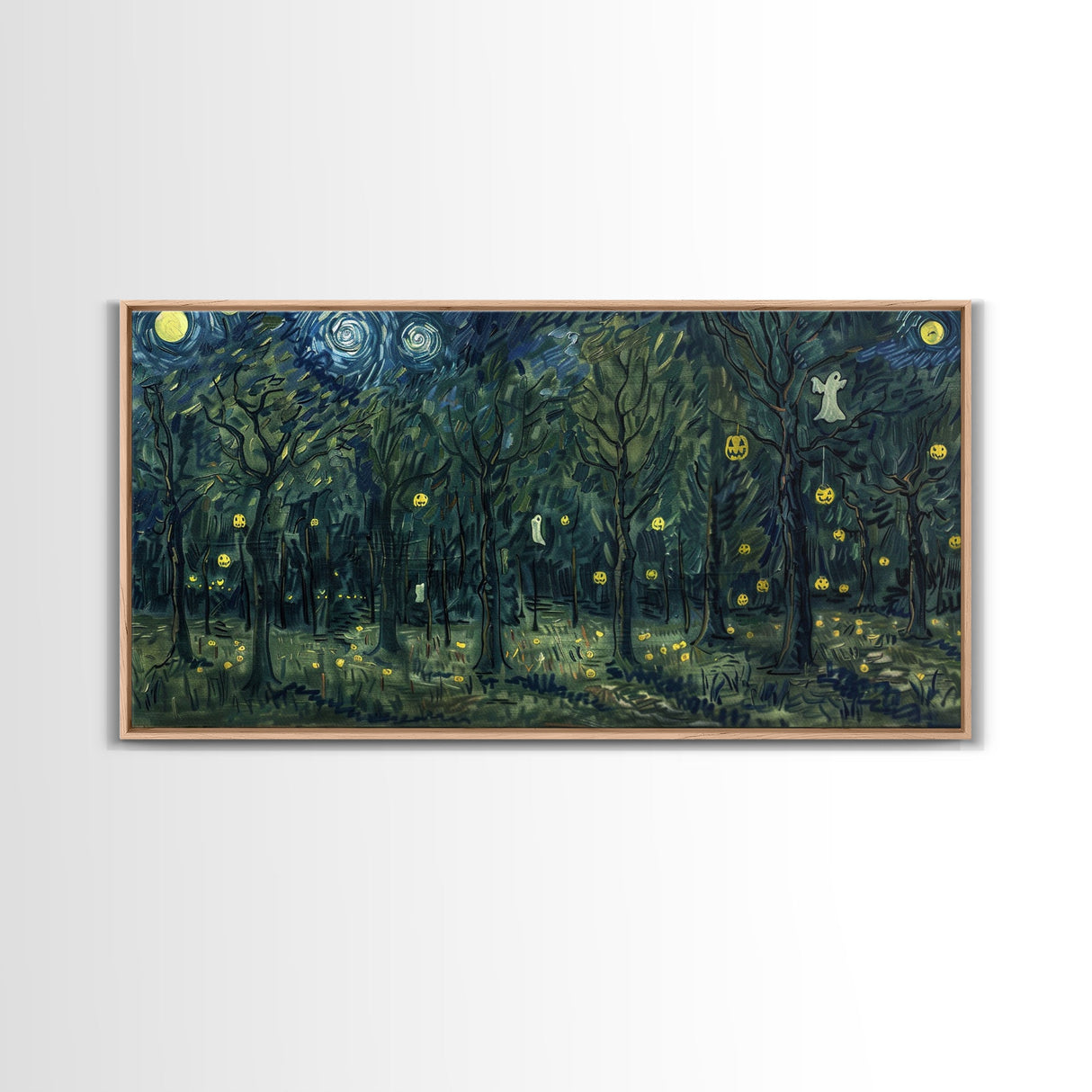 Spooky Haunted Forest, Framed Canvas Print, Halloween Decor, Halloween Wall Art