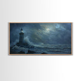 Lighthouse and the Storm, Framed Canvas Print, Unique Halloween Wall Art, Nautical Decor