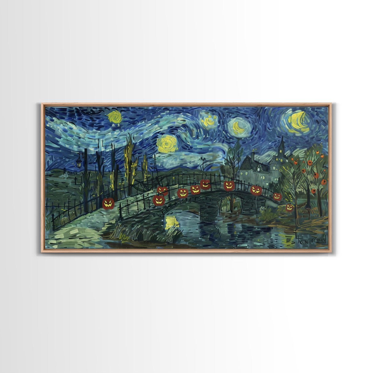 London at Midnight, Framed Canvas Print, Starry Night Inspired Victorian London, Dark Academia Halloween Wall Art