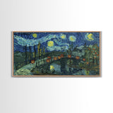 London at Midnight, Framed Canvas Print, Starry Night Inspired Victorian London, Dark Academia Halloween Wall Art