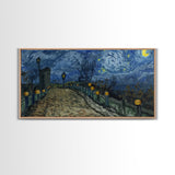 The Haunted Bridge, Framed Canvas Print, Spooky Home Decor, Starry Night Inspired