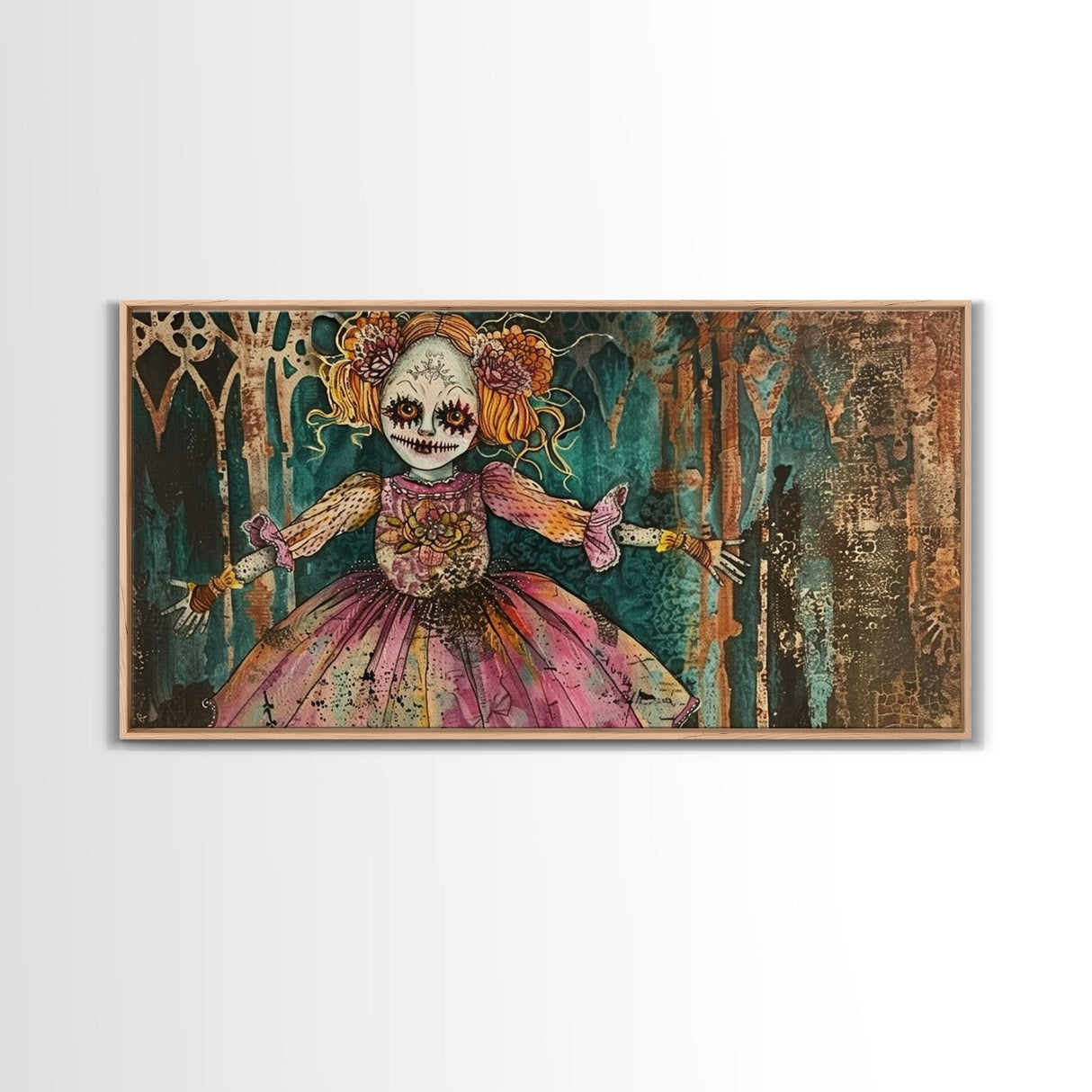 Creepy Doll Wall Art, Framed Canvas Print, Spooky Season Spooky Vibes Wall Art, Halloween Decor