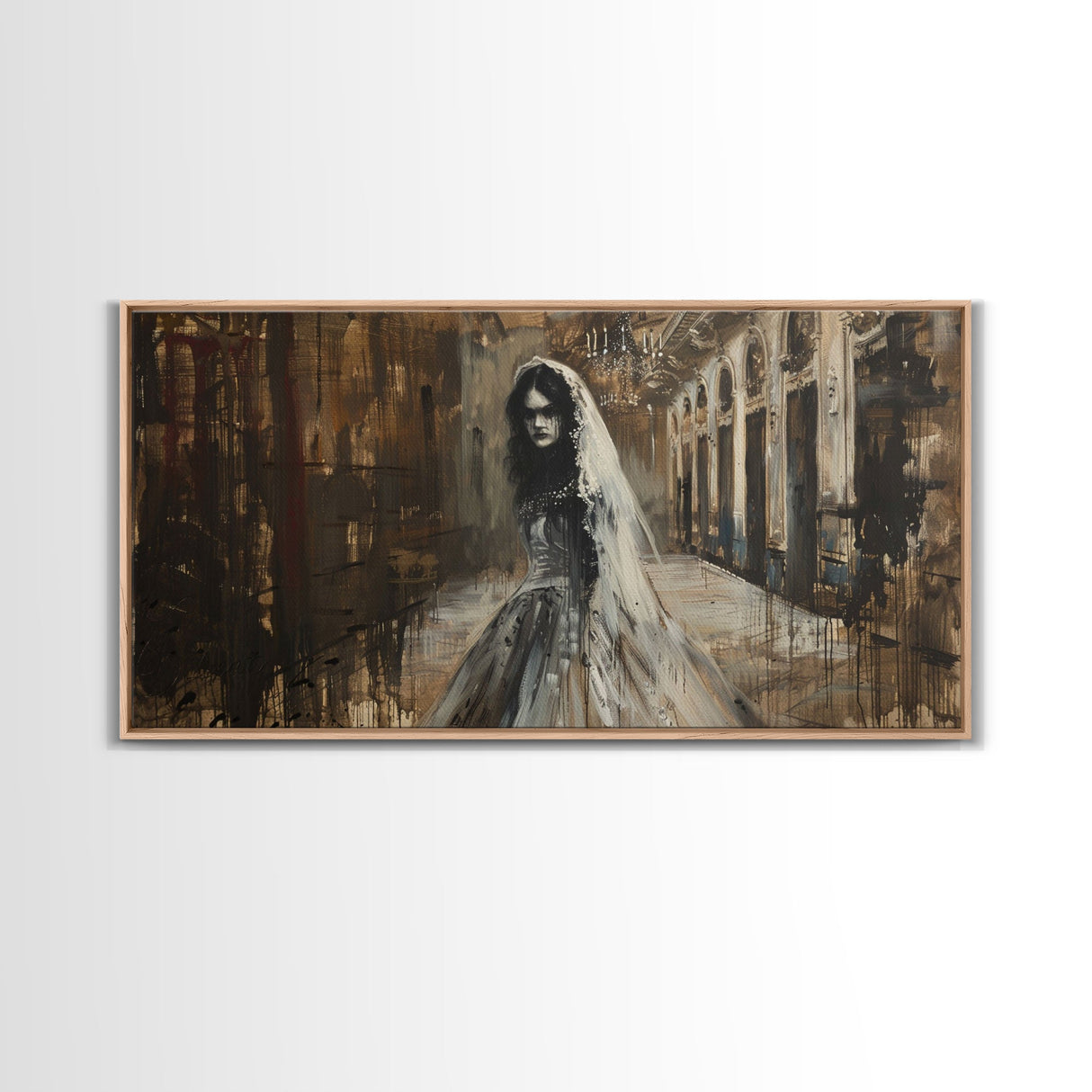 Ghostly Bride, Haunted Wedding, Framed Canvas Print, Spooky Wall Art, Halloween Decor