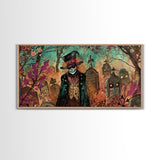 Spooky Ghost In A top hat, Framed Canvas Print, Halloween Decor, Spooky Vibes Wall Art