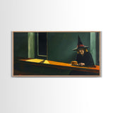 Sad Old Witch Having Some Pancakes, Funny Halloween Art, Framed Canvas Print, Liminal Art