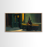 Sad Witch Having an Ice Cream Cone, Funny Halloween Art, Framed Canvas Print, Liminal Art