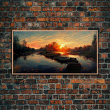 Lake Sunset Oil Painting On Canvas, Canvas Print, Ready to hang gallery wrapped nature canvas print, Lake Art, lake life oil painting style