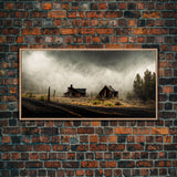 Ghost town canvas art, wild west theme, abandoned art