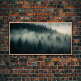 Foggy pine forest, Canadian forest art, framed canvas print, farmhouse decor, misty forst landscape