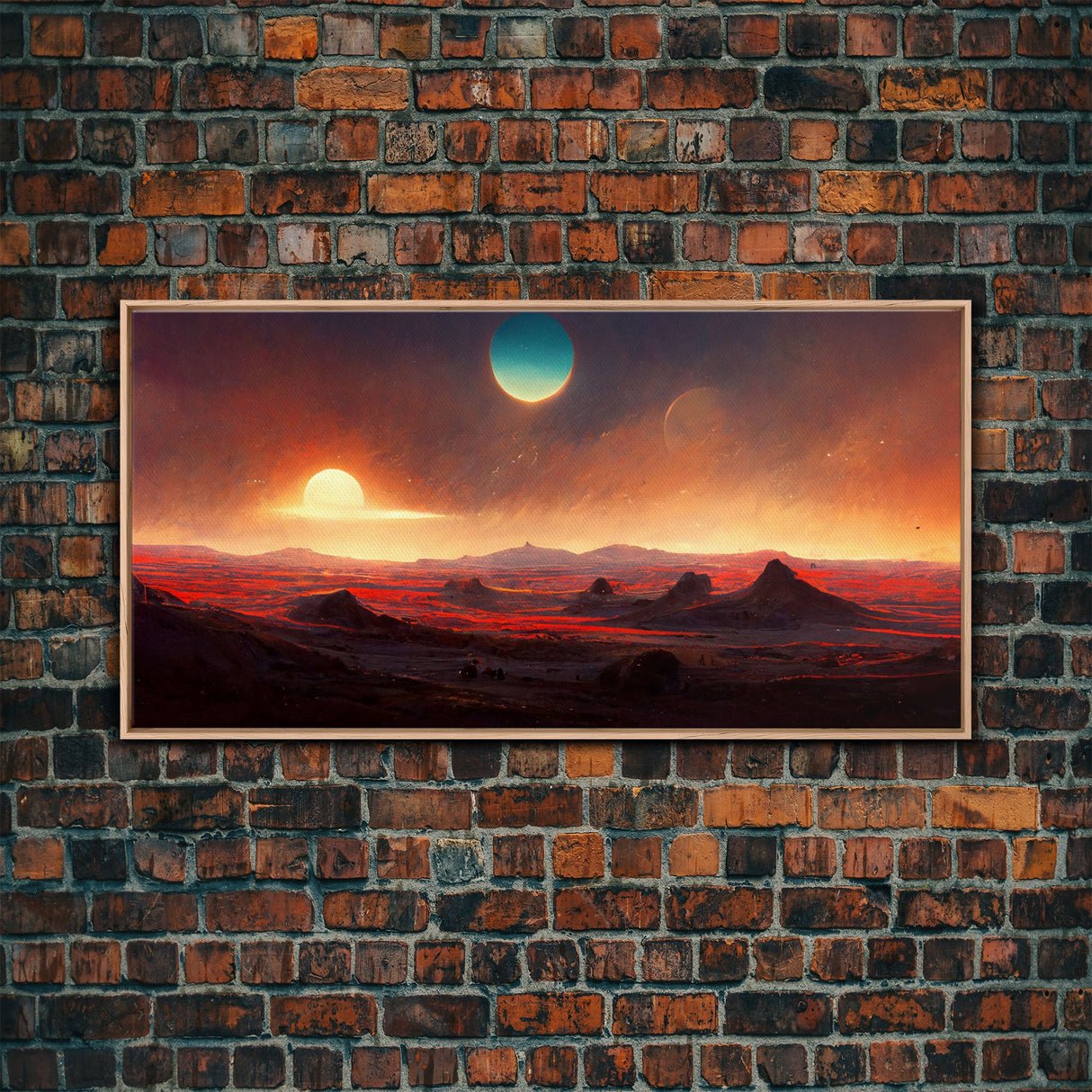 Scifi canvas print, Alien world with 3 moons, spooky print, creepy art, science fiction art