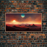 Scifi canvas print, Alien world with 3 moons, spooky print, creepy art, science fiction art