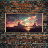 Mountain Sunset Oil Painting Canvas Print, Ready to hang gallery wrapped nature canvas print, synthwave style nature art