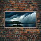Foggy night rainstorm over the lake canvas print, nature and landscape wall art, ready to hang, cool wall art
