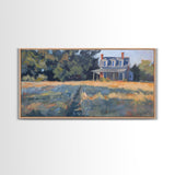 Serene Farmhouse at Dusk, Framed Canvas Print, Great for Living Room Art, Country Home Decor, Relaxing Bedroom Wall Art