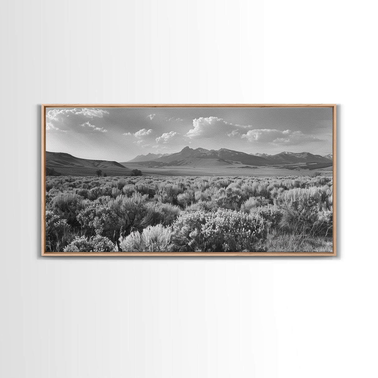 Mountain Range with Rolling Hills and Sagebrush, Framed Canvas Print Farmhouse Living Room Wall Art, Rustic Home Decor, Scenic Landscape Art