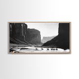 Framed Canvas Print of Cowboys Riding through Canyon, Western Wall Art for Living Room or Bedroom, Unique Home Decor