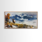 Majestic Elk in Mountain Landscape with Fall Foliage, Stunning Framed Canvas Print, Living Room Art, Rustic Bedroom Decor, Wall Art