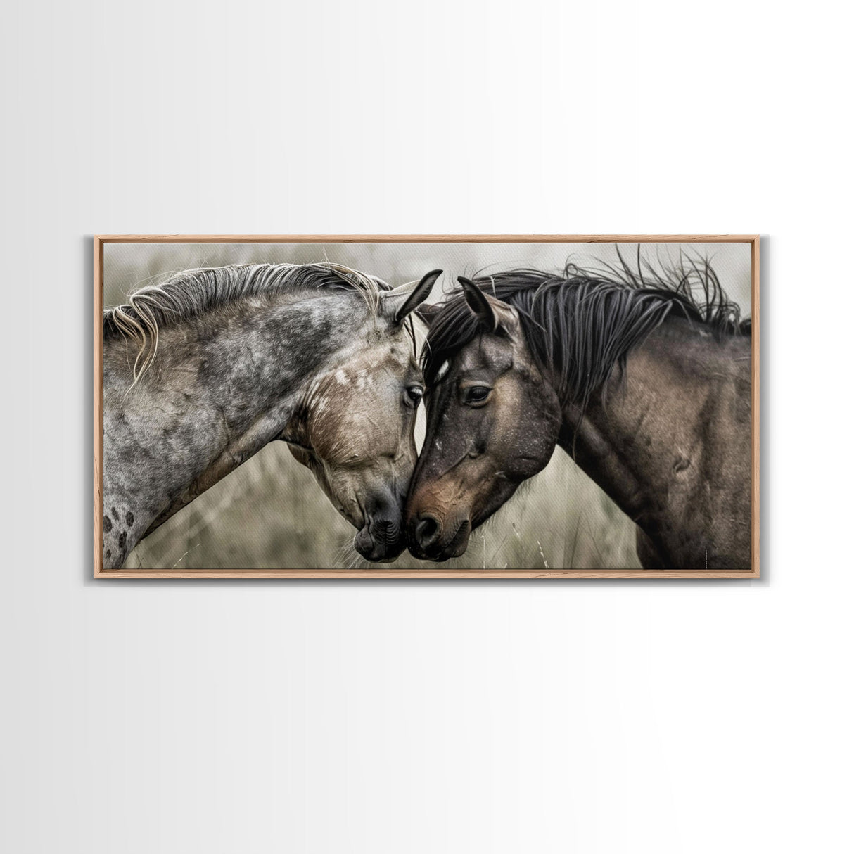 Heartfelt Connection of Two Horses, Ideal for Living Room Art, Framed Canvas Print, Bedroom Decor, Home Decoration, Animal Lover Gift
