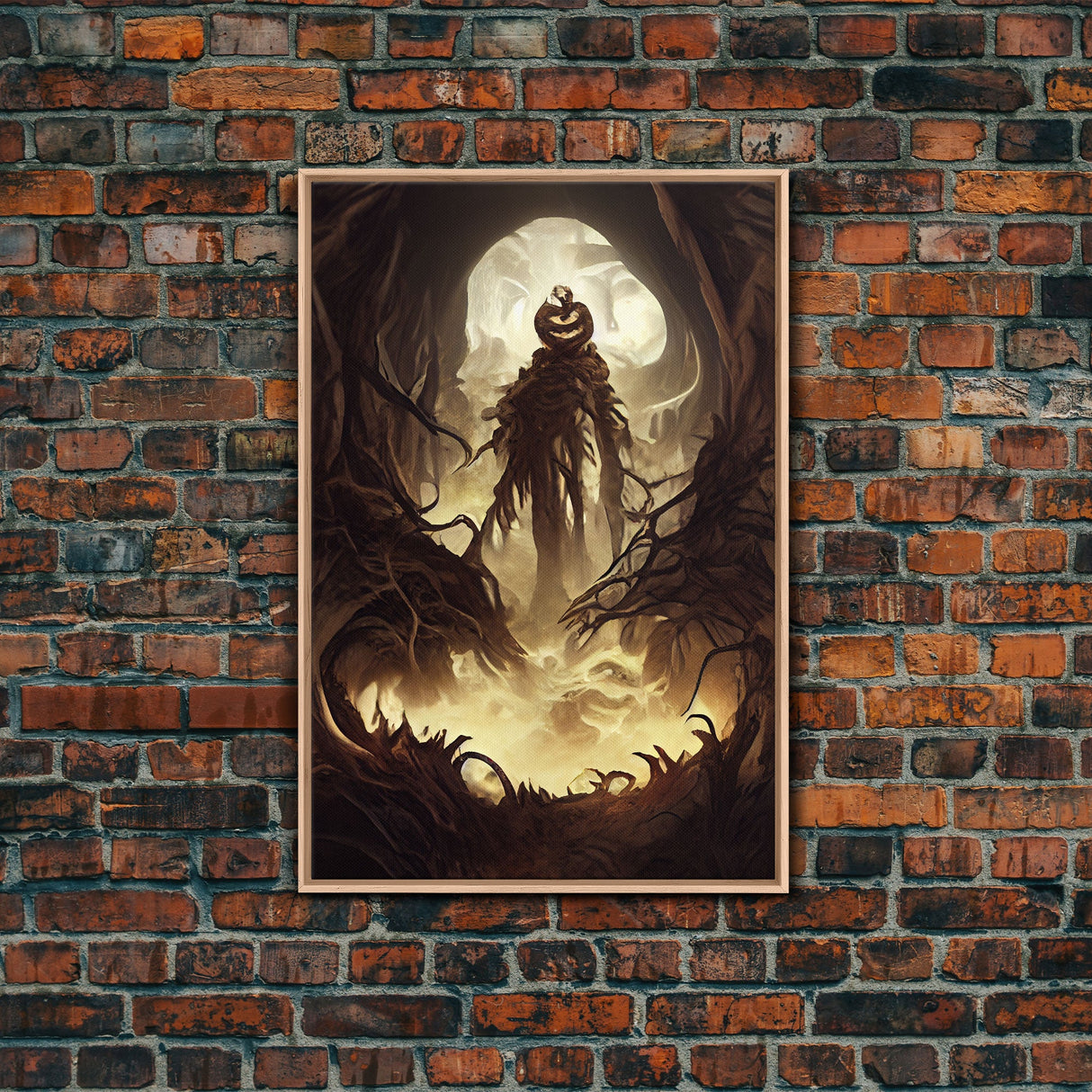 Haunted Scarecrow, Spooky Halloween Art, Framed Canvas Print, Ready To Hang Framed Wall Art, Living Room Wall Hanging