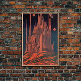 Gothic Red Eerie Castle Fine Art Print, Wall Poster, Wall Art Print