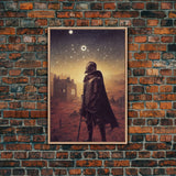 Moon Knight, Retrofuturism Scifi Art, Framed Canvas Print, Ready To Hang Framed Wall Art