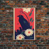 Crow Portrait, surrealist bird art, Framed Canvas Print, Ready To Hang Framed Wall Art, Living Room Decor