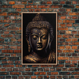 Gold and black Buddha, framed canvas print, zen center yoga art