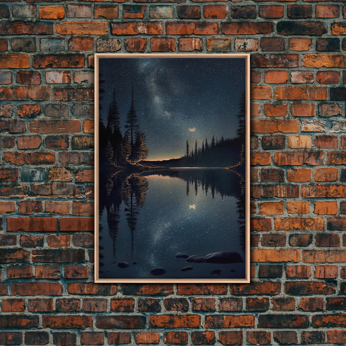 Landscape River Lake Water Night Sky Stars Trees Fine Art Print, Wall Decor, Wall Poster, Wall Art Print